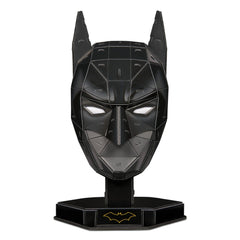 4D Build DC Batman Mask 3D puzzle model kit features a glossy black bat mask with a yellow emblem and pointed ears.