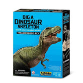 4M Dig a Dinosaur T-Rex educational kit featuring a green dinosaur and skeleton components on blue packaging with white text.