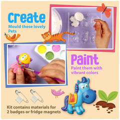 4M Mould & Paint Cute Pets kit in a plastic container with compartments for crafting six pet magnets.