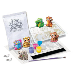 4M Mould & Paint Googly Eyes Animals kit featuring white plastic bag, containers in yellow, pink, blue, and printed instructi