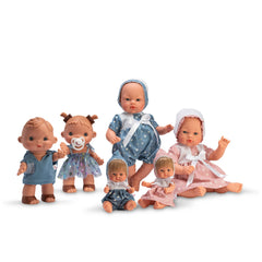 Six ASI Bonboncin dolls in assorted dresses, various poses. Dolls feature rubber bodies for flexibility and safety.