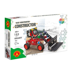Alexander Constructor Kramy Ruspa set with red and black metal pieces, featuring a model vehicle design on the box.