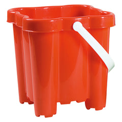 Red Androni Rodos Beach Bucket with a sturdy white handle, ideal for sand play and outdoor fun.