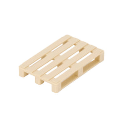 Beige toy pallet with slotted design, scaled for Bruder vehicles, ideal for imaginative play and logistics scenarios.
