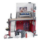 Bruder bworld Fire Station playset with control desk, bunk bed, firefighter gear, and accessories.
