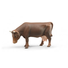 Brown cow figurine with head down, facing left. Realistic design, crafted details, ideal for imaginative play and learning.