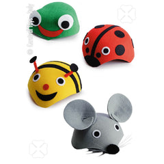 Carnival Toys - Felt Animal Caps Set Of 4 Assorted Models Mouse Bee Ladybug Frog - Pretend Professions And Role Playing