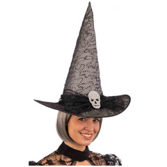 Carnival Toys - Grey Witch Hat With Skull And Voile For Halloween Fun - Pretend Professions And Role Playing