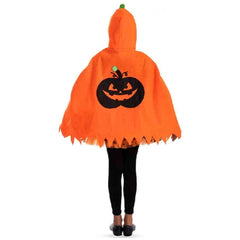 Carnival Toys - Orange Felt Cape With Hood And Black Pumpkin Print For Kids 65 Cm - Pretend Professions And Role Playing