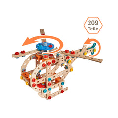 Eichhorn Construct - 2-in-1 Helicopter and Ship Construction Set for Kids Ages 5 Years+ - 209-Piece FSC-Certified Wooden Engineering Toy with Interlocking Fasteners and Connecting Blocks