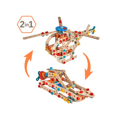 Eichhorn Construct - 2-in-1 Helicopter and Ship Construction Set for Kids Ages 5 Years+ - 209-Piece FSC-Certified Wooden Engineering Toy with Interlocking Fasteners and Connecting Blocks