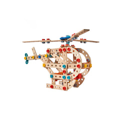 Eichhorn Construct - 2-in-1 Helicopter and Ship Construction Set for Kids Ages 5 Years+ - 209-Piece FSC-Certified Wooden Engineering Toy with Interlocking Fasteners and Connecting Blocks