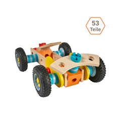 Eichhorn Construct - Racing Car Construction Set for Kids Ages 3 Years+ - 53-Piece FSC-Certified Wooden Engineering Toy with Real Rolling Wheels and Interlocking Fasteners