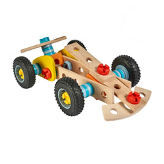 Eichhorn Construct - Racing Car Construction Set for Kids Ages 3 Years+ - 53-Piece FSC-Certified Wooden Engineering Toy with Real Rolling Wheels and Interlocking Fasteners