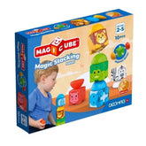 Geomag - Magicube Shapes Magic Stacking Safari Magnetic Construction Toy - 100% Recycled Plastic Building Blocks Set - 10 Pcs - Age +1 Sorting & Stacking Toys - GMG305