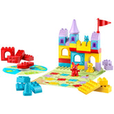 Colorful LEGO® DUPLO® Hopsy’s Castle Game set featuring a vibrant castle, a spinner, and adorable animal figures, all on a playful board.