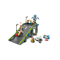 LEGO® City No Limits Race Car Ramp Track with a steep ramp, colorful vehicles, and playful characters ready for soapbox racing fun.