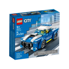 LEGO® City Police Car construction set featuring a blue police vehicle with a minifigure inside, designed for children aged 5 and up.
