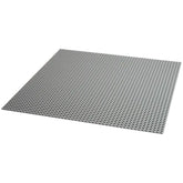 Gray LEGO® Classic baseplate measuring 14.5 inches square with 2,304 aligned studs, ideal for creative building and play.
