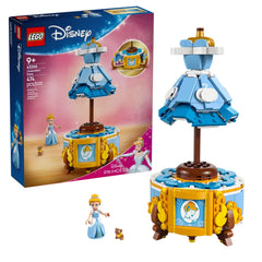 LEGO Disney Cinderella's Dress construction set featuring a blue dress on a stand, a Cinderella minidoll, and a small mouse character.