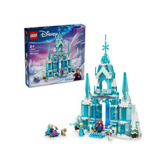 LEGO Disney Frozen Elsa's Ice Palace construction set featuring a detailed, icy palace with turrets, surrounded by characters Elsa, Anna, and Olaf.