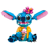 LEGO® Disney Stitch construction set featuring a blue character with a pink flower on his head, wearing a Hawaiian shirt, holding an ice cream cone.