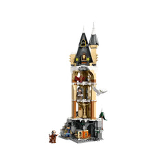 LEGO Harry Potter Hogwarts Castle Owlery construction set featuring a detailed tower with owls, mini-figures, and accessories.