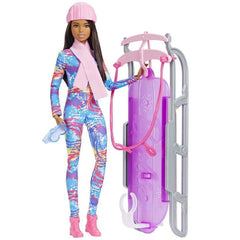 Mattel - Poupée Barbie de sports d'hiver sur traîneau - Figurines de jouets et ensembles de jeu