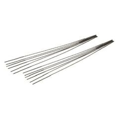 Twelve fine fretsaw blades fanned out on a white background, ideal for intricate crafts with Pebaro Birch Plywood Plates.