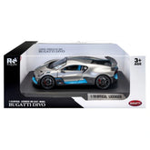 RE-EL TOYS - Official Bugatti Divo Premium Model Car 1:18 Scale for Ages 14+ - Museum-Quality Titanium Silver & Divo Blue Hypercar Die-Cast Vehicle with Opening Doors & Display Stand - REL0810GY
