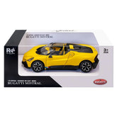 RE-EL TOYS - Official Bugatti W16 Mistral Premium Roadster Model Car 1:24 Scale for Ages 3+ - Ultra-Detailed Yellow Hypercar Die-Cast Vehicle with Opening Doors & Bonnet Showcase Pack - REL0814Y