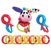 Yookidoo - Clips, Rattle 'N' Links Cow Toy Set for Ages 0 Months+ - 13-Piece Multi-Purpose Stroller and Activity Gym Accessory Kit with Plush Motion Rattle