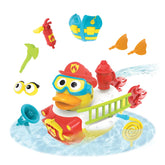 Yookidoo - Jet Duck Create a Firefighter Bath Toy for Ages 2-6 - IPX7 Waterproof Battery-Operated Swimming Toy Duck with 15 Mix and Match Accessories