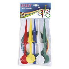 Colorful ring toss game set with red, yellow, blue, white, and green pegs, packaged for outdoor fun.