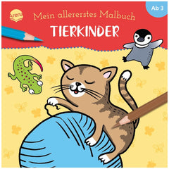 ARENA My First Coloring Book Animal Babies cover featuring colorful cat, penguin, and lizard illustrations for young children