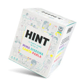 Box of 'Hint' party game with colorful text and illustrations on a white background