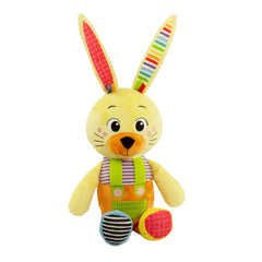 Benny the Puppy plush toy features a yellow body, orange accents, green bow tie, and smiling face with blue striped shoes.