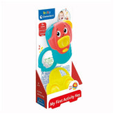 Baby Clementoni My First Activity Key packaging featuring interactive sounds, suitable for 3+ months, with "Try Me" labels.