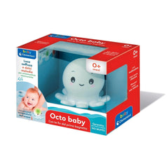 Baby Clementoni Octo Baby Bath Toys in a red box with a clear window, showcasing a white toy against a blue background.