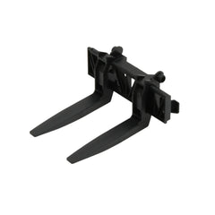 Black plastic pallet forks for toy vehicles, designed for realistic play and compatibility with Bruder toys.
