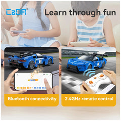 CaDA Blade Maserati GT2 controller set displayed on smartphone and tablet, with a child in a blue dress interacting with it.
