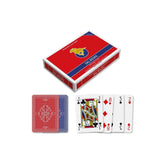 Dal Negro San Siro Pro Rummy Cards deck featuring glossy red and blue box with plastic window and colorful playing cards.