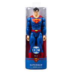 Superman action figure in clear packaging, featuring a blue costume, red cape, and iconic "S" emblem on its chest.