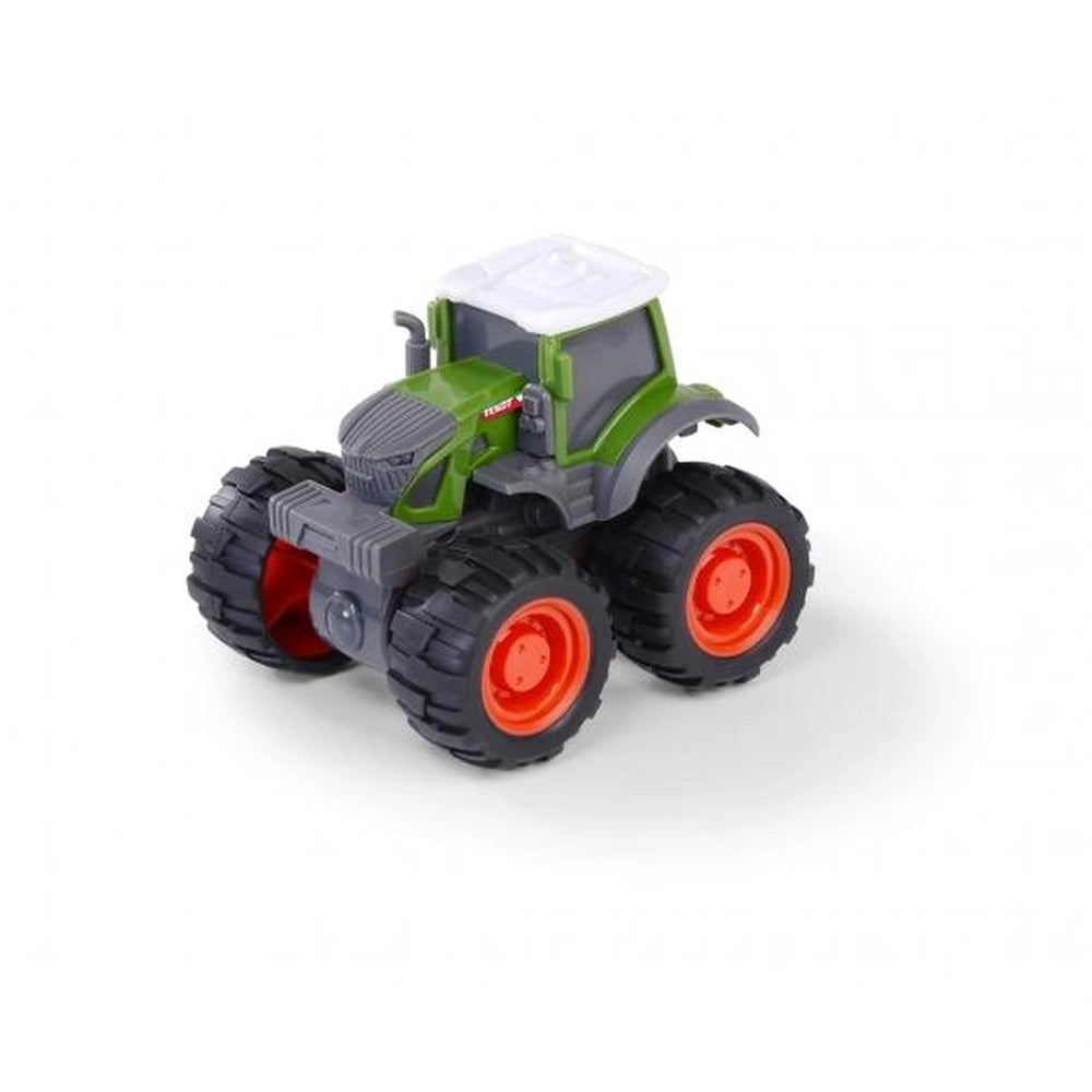 Dickie Fendt friction monster tractor play vehicle in green with black tires, matte body, glossy wheels, and detailed feature
