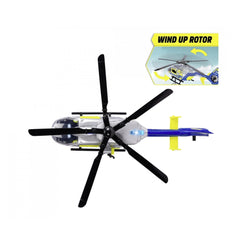 Dickie Police Helicopter Play Vehicle featuring a detailed design with four blades, wheels, cockpit, and landing gear.