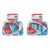 Doctor's case with accessories features two clear-lidded containers filled with red and white medical equipment for pretend p