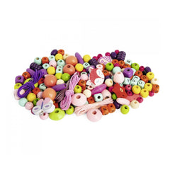 Eichhorn bead set featuring 190 colorful plastic and metal letters with bows, arranged in a close-up layout.