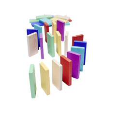 Eichhorn Wooden Domino Ralley features colorful wooden blocks in varied sizes, ideal for baby activity and play.