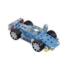 Eitech Rubin Rocket Racer blue construction set toy features a blue car body, silver frame, black wheels, and a yellow bumper