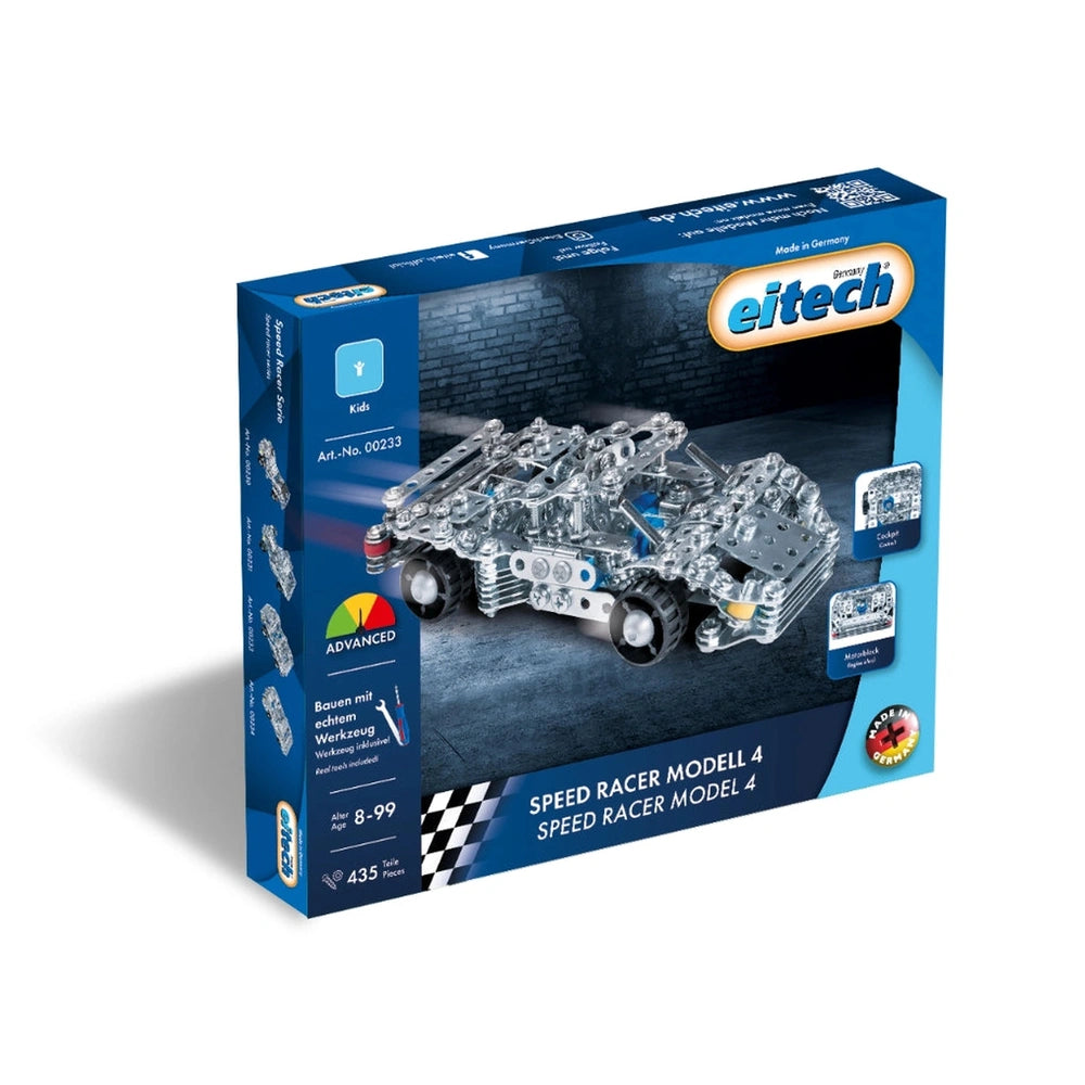 Eitech Speed Racer construction set features a blue box with a toy car model and parts displayed through a clear plastic wind